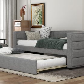Upholstered Twin Size Daybed With Trundle and Padded Back