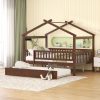 Wooden Full Size House Bed With Rails and Twin Size Trundle
