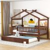 Wooden Twin Size House Bed With Rails and Twin Size Trundle