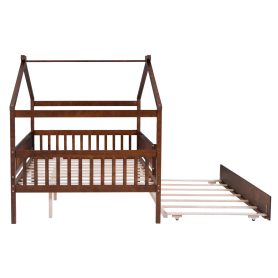Wooden Full Size House Bed With Rails and Twin Size Trundle