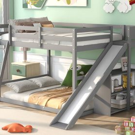 Full Over Full Bunk Bed With Ladder, Slide And Shelves