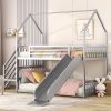 House Shape Twin Over Twin Metal Bunk Bed With Slide And Staircase
