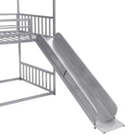 House Shape Twin Over Twin Metal Bunk Bed With Slide And Staircase