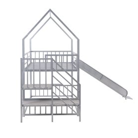 House Shape Twin Over Twin Metal Bunk Bed With Slide And Staircase