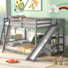 Full Over Full Bunk Bed With Ladder, Slide And Shelves