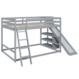 Full Over Full Bunk Bed With Ladder, Slide And Shelves