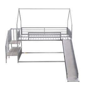 House Shape Twin Over Twin Metal Bunk Bed With Slide And Staircase