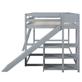 Full Over Full Bunk Bed With Ladder, Slide And Shelves