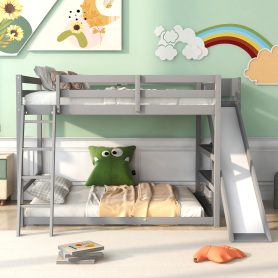 Full Over Full Bunk Bed With Ladder, Slide And Shelves