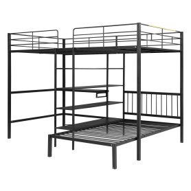 Metal Full Over Twin Bunk Bed With Built-in Desk, Shelves And Ladder