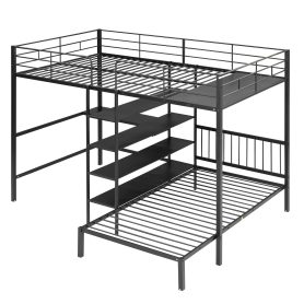 Metal Full Over Twin Bunk Bed With Built-in Desk, Shelves And Ladder
