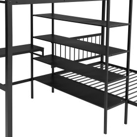 Metal Full Over Twin Bunk Bed With Built-in Desk, Shelves And Ladder