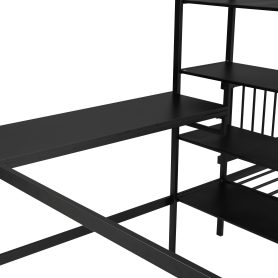 Metal Full Over Twin Bunk Bed With Built-in Desk, Shelves And Ladder
