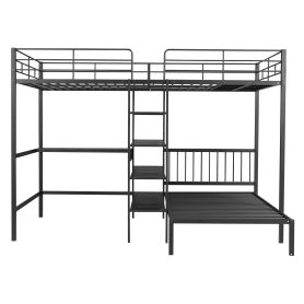 Metal Full Over Twin Bunk Bed With Built-in Desk, Shelves And Ladder