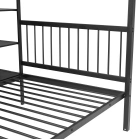 Metal Full Over Twin Bunk Bed With Built-in Desk, Shelves And Ladder