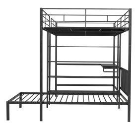 Metal Full Over Twin Bunk Bed With Built-in Desk, Shelves And Ladder