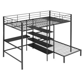 Metal Full Over Twin Bunk Bed With Built-in Desk, Shelves And Ladder