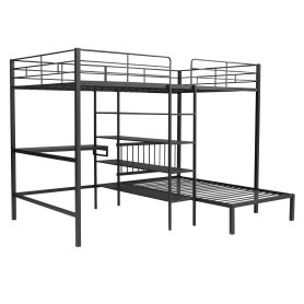 Metal Full Over Twin Bunk Bed With Built-in Desk, Shelves And Ladder