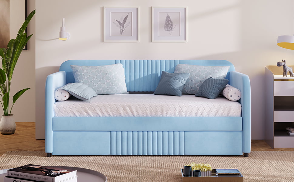Upholstered Twin Size Sofa Bed With Trundle Bed And Wood Slat 16 Upholstered Twin Size Sofa Bed With Trundle Bed And Wood Slat