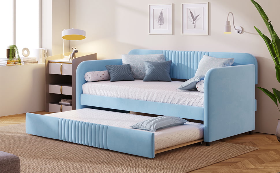 Upholstered Twin Size Sofa Bed With Trundle Bed And Wood Slat 15 Upholstered Twin Size Sofa Bed With Trundle Bed And Wood Slat