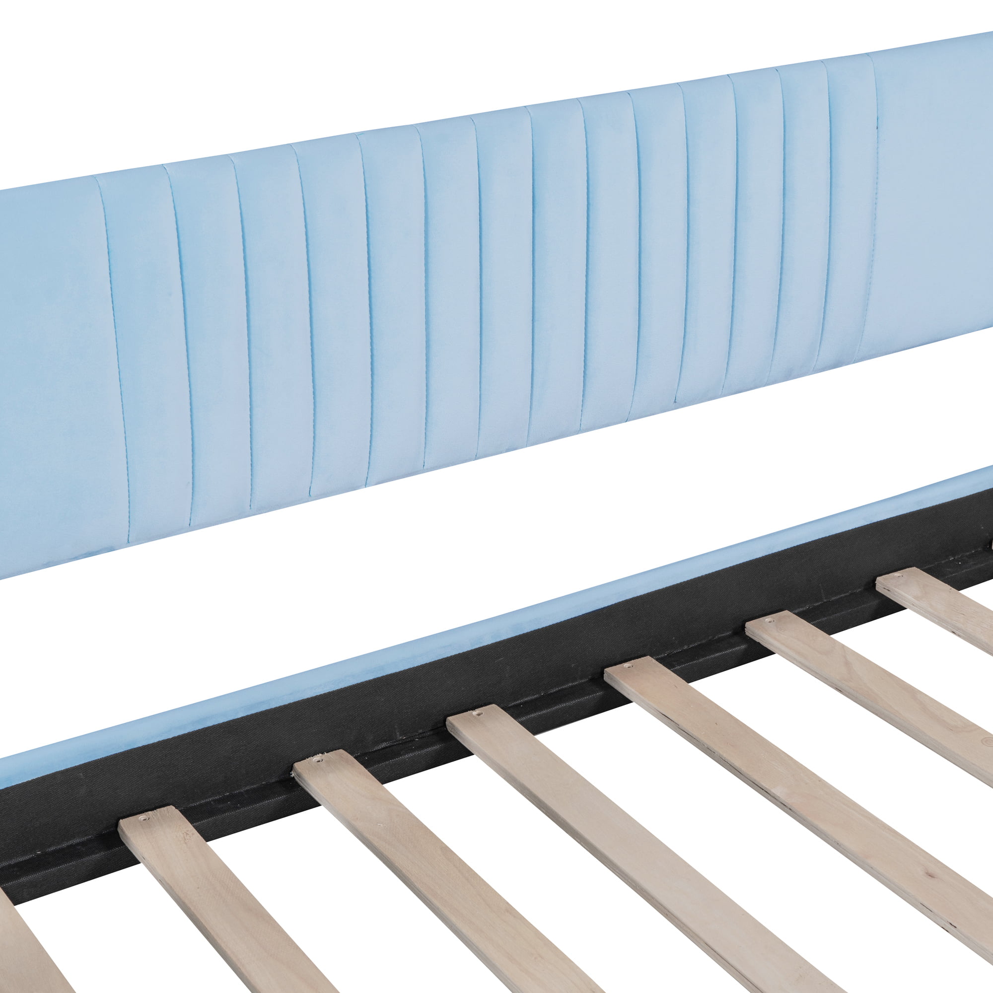 Upholstered Twin Size Sofa Bed With Trundle Bed And Wood Slat 13 Upholstered Twin Size Sofa Bed With Trundle Bed And Wood Slat