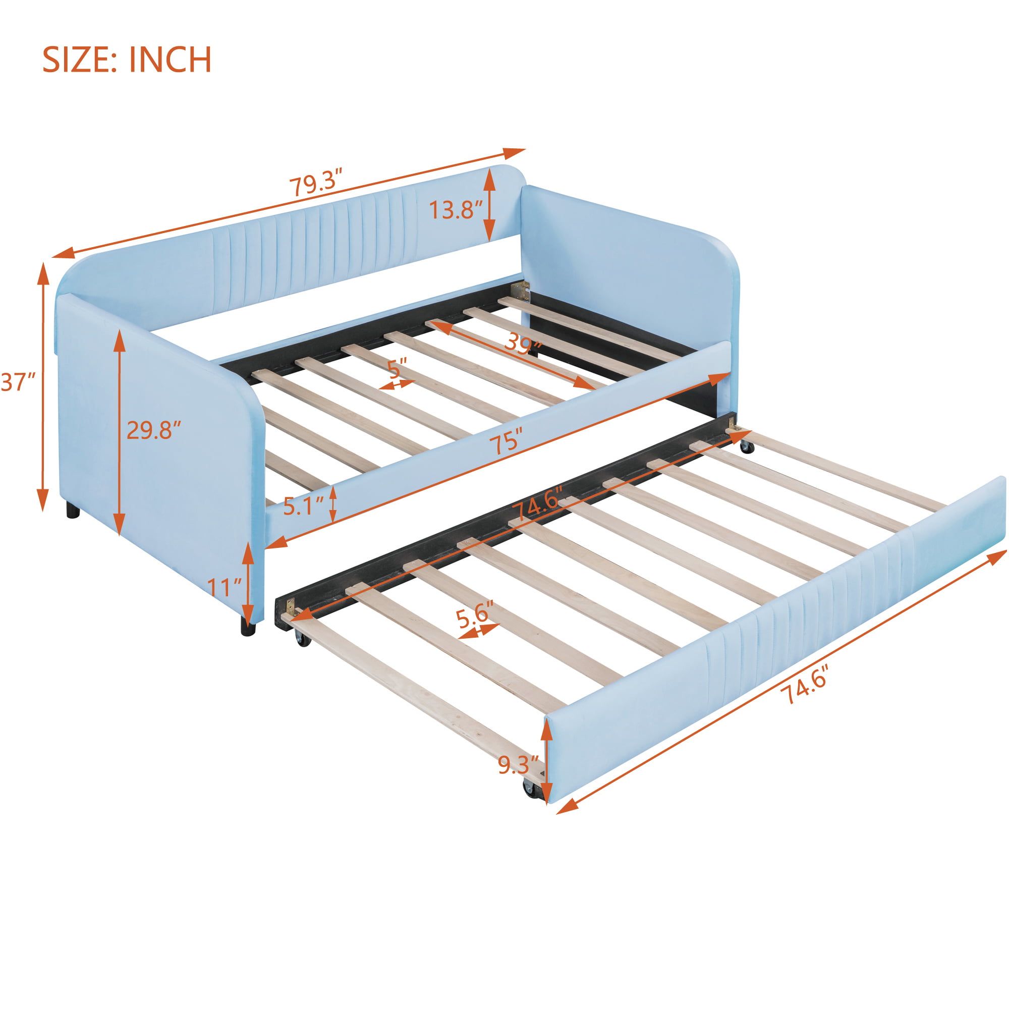 Upholstered Twin Size Sofa Bed With Trundle Bed And Wood Slat 11 Upholstered Twin Size Sofa Bed With Trundle Bed And Wood Slat