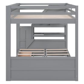 Wood Full Size Convertible Bunk Bed with Storage Staircase, Bedside Table, and 3 Drawers