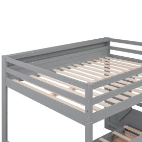 Wood Full Size Convertible Bunk Bed with Storage Staircase, Bedside Table, and 3 Drawers