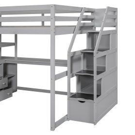 Full Size Loft Bed With Desk And Shelves, Two Built-in Drawers, Storage Staircase 34 Full Size Loft Bed With Desk And Shelves, Two Built-in Drawers, Storage Staircase