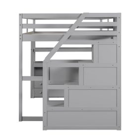 Full Size Loft Bed With Desk And Shelves, Two Built-in Drawers, Storage Staircase 33 Full Size Loft Bed With Desk And Shelves, Two Built-in Drawers, Storage Staircase