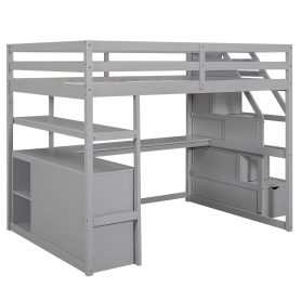 Full Size Loft Bed With Desk And Shelves, Two Built-in Drawers, Storage Staircase 27 Full Size Loft Bed With Desk And Shelves, Two Built-in Drawers, Storage Staircase