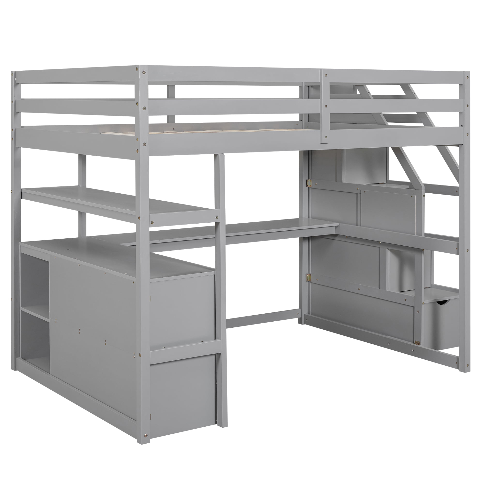 Full Size Loft Bed With Desk And Shelves, Two Built-in Drawers, Storage Staircase 11 Full Size Loft Bed With Desk And Shelves, Two Built-in Drawers, Storage Staircase