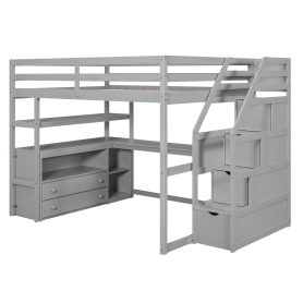 Full Size Loft Bed With Desk And Shelves, Two Built-in Drawers, Storage Staircase 31 Full Size Loft Bed With Desk And Shelves, Two Built-in Drawers, Storage Staircase