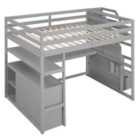 Full Size Loft Bed With Desk And Shelves, Two Built-in Drawers, Storage Staircase 26 Full Size Loft Bed With Desk And Shelves, Two Built-in Drawers, Storage Staircase