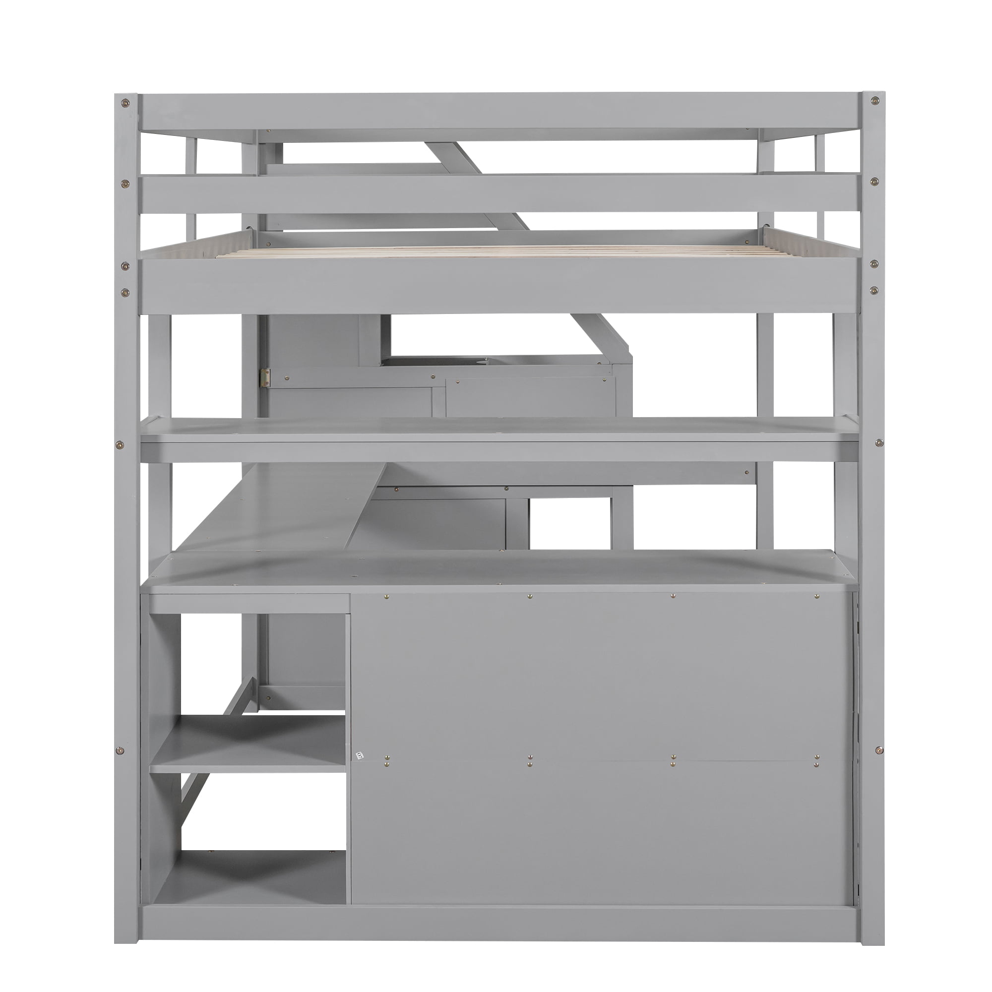 Full Size Loft Bed With Desk And Shelves, Two Built-in Drawers, Storage Staircase 16 Full Size Loft Bed With Desk And Shelves, Two Built-in Drawers, Storage Staircase