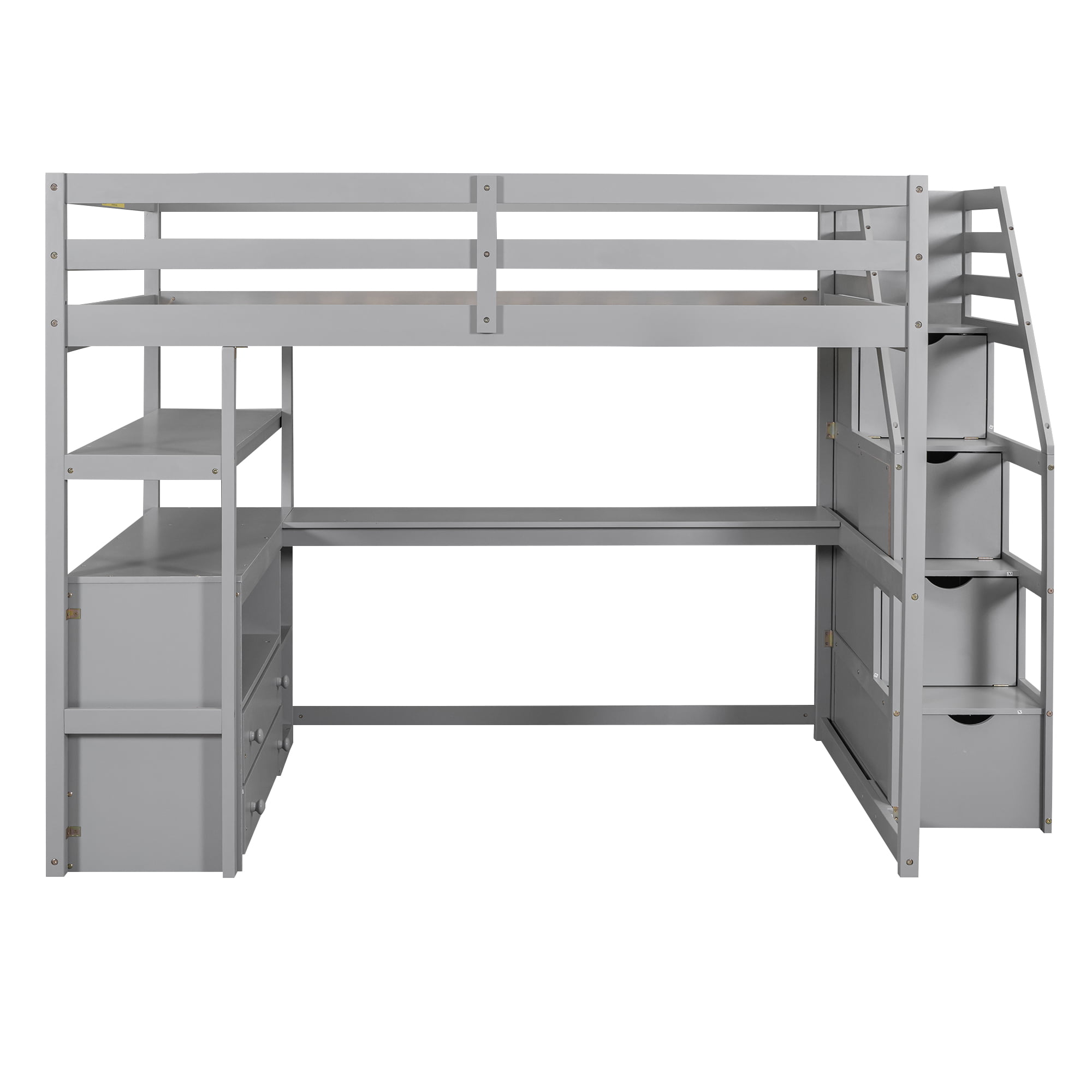 Full Size Loft Bed With Desk And Shelves, Two Built-in Drawers, Storage Staircase 9 Full Size Loft Bed With Desk And Shelves, Two Built-in Drawers, Storage Staircase