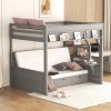 Wood Full Size Convertible Bunk Bed with Storage Staircase, Bedside Table, and 3 Drawers