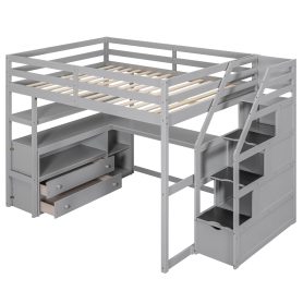 Full Size Loft Bed With Desk And Shelves, Two Built-in Drawers, Storage Staircase 28 Full Size Loft Bed With Desk And Shelves, Two Built-in Drawers, Storage Staircase