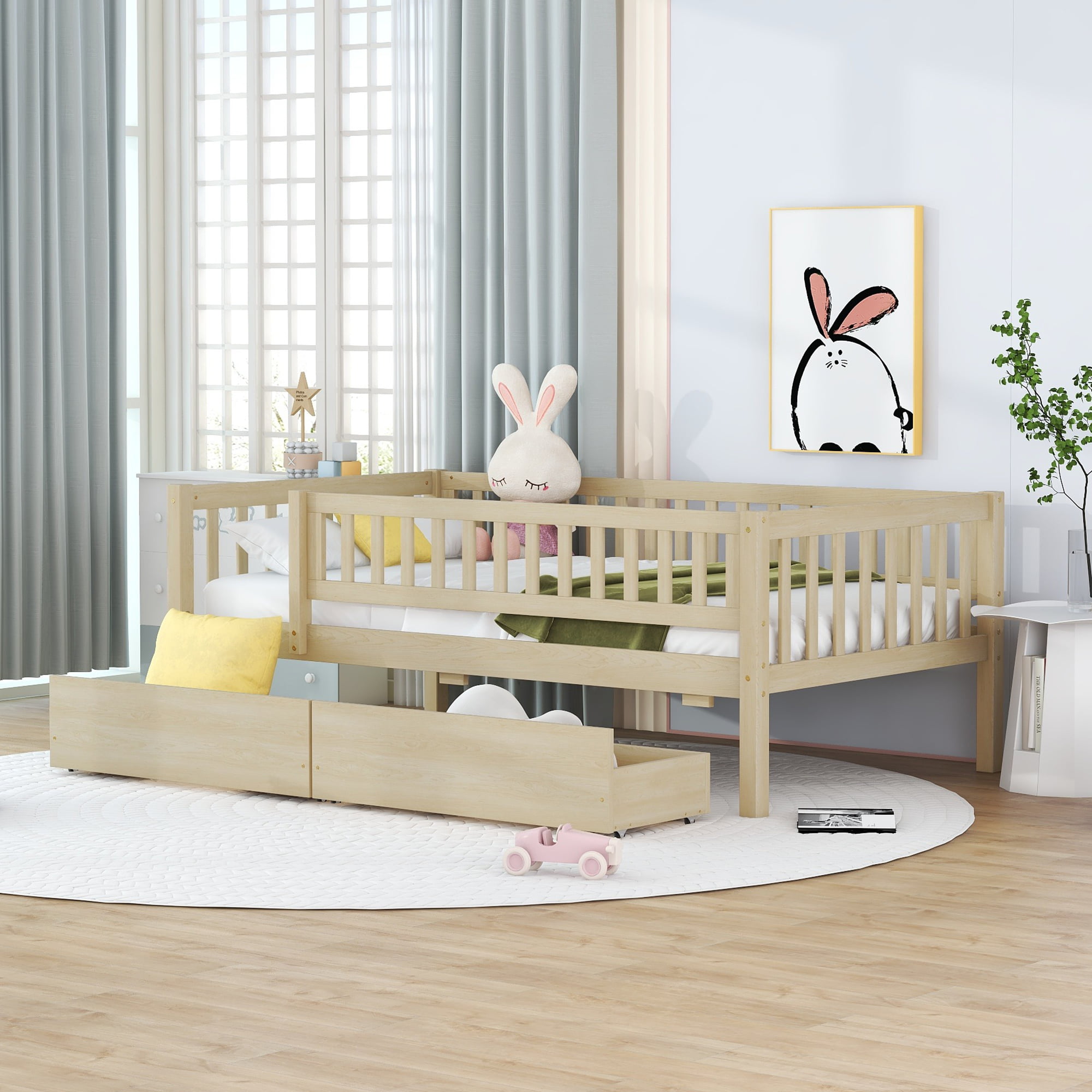 Wooden Twin Size Daybed With Two Drawers