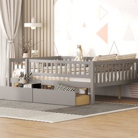 Wooden Full Size Daybed With Two Drawers