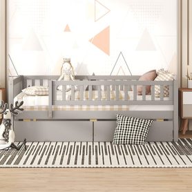 Wooden Full Size Daybed With Two Drawers