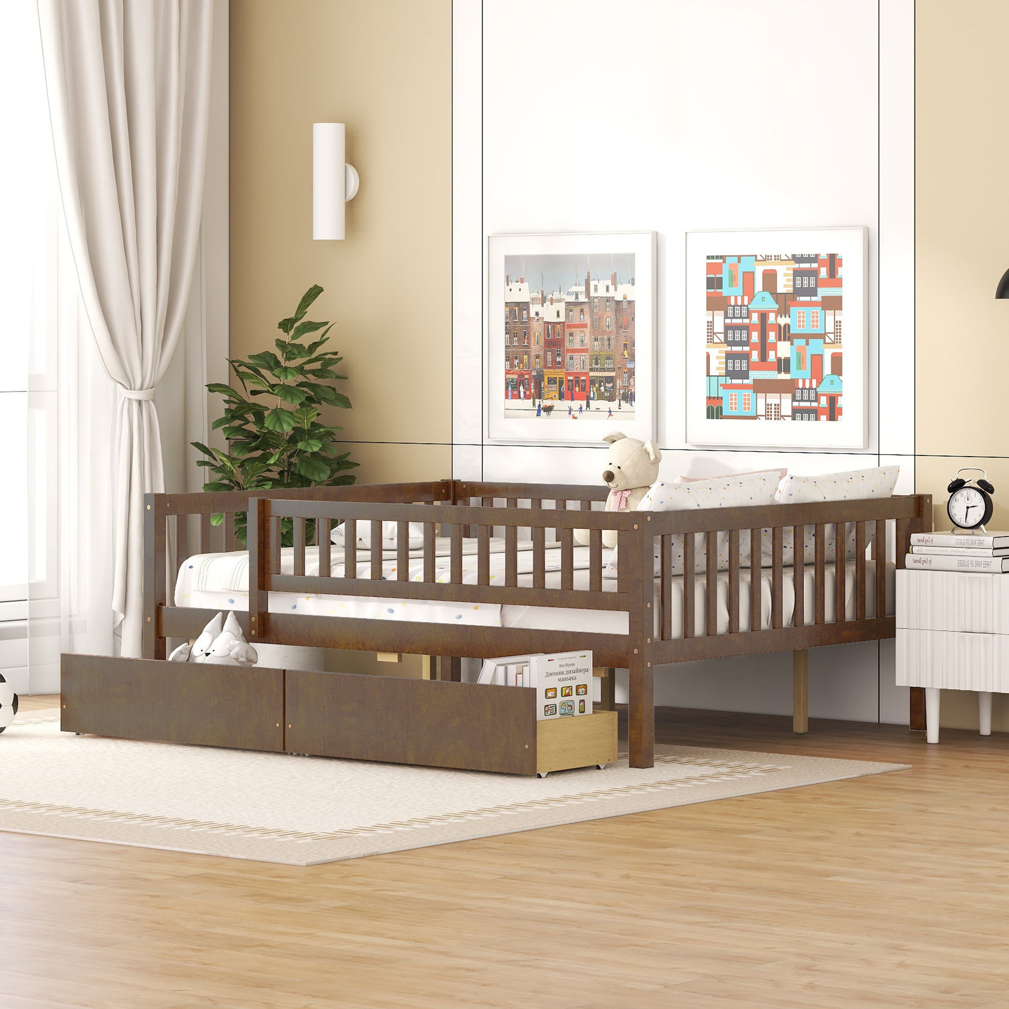 Wooden Full Size Daybed With Two Drawers