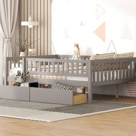 Wooden Full Size Daybed With Two Drawers