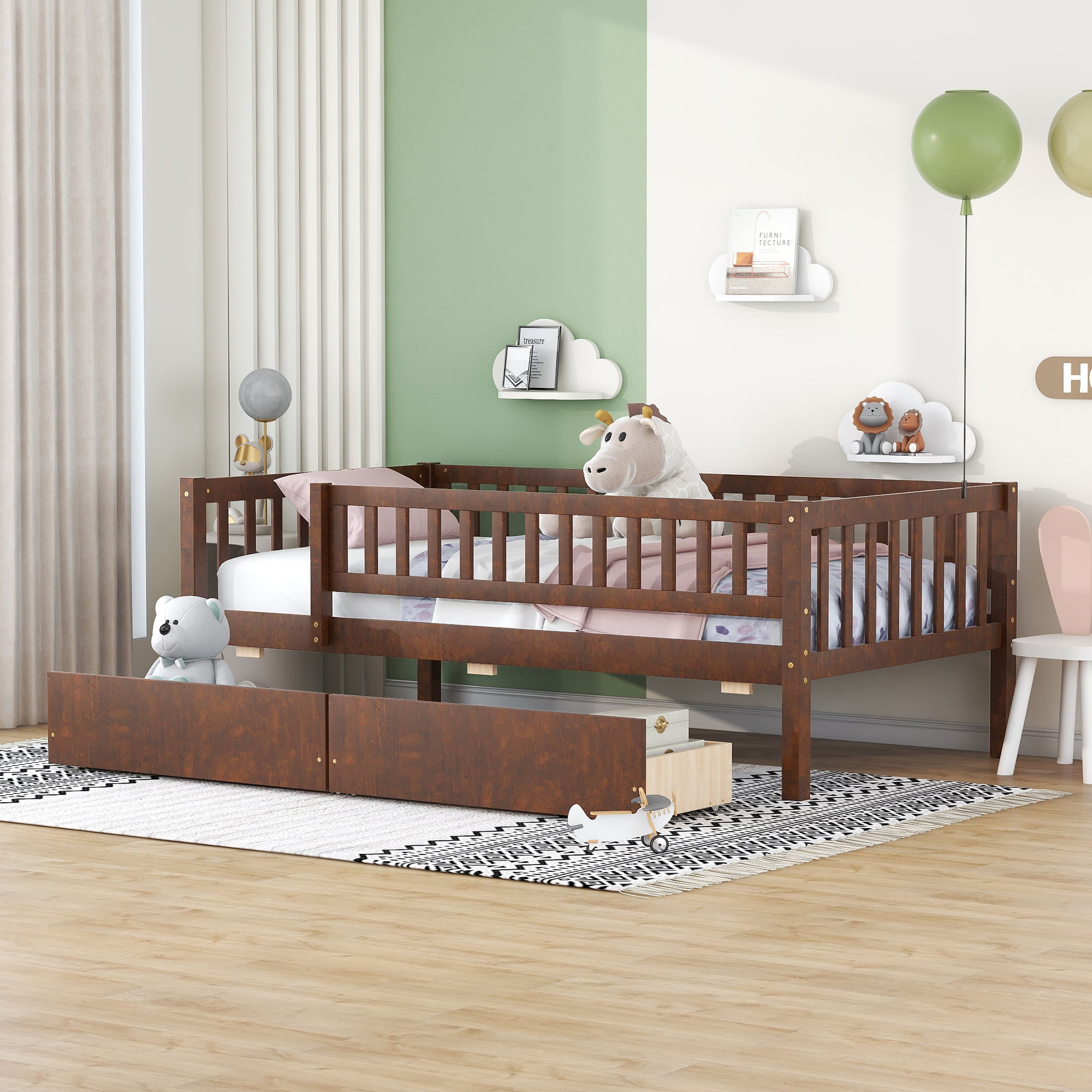 Wooden Twin Size Daybed With Two Drawers