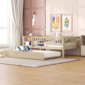 Wood Twin Size Daybed With Trundle And Fence Guardrails