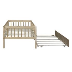 Wood Twin Size Daybed With Trundle And Fence Guardrails