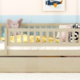 Wood Full Size Daybed With Trundle And Fence Guardrails