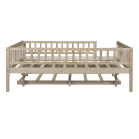 Wood Full Size Daybed With Trundle And Fence Guardrails