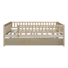 Wood Full Size Daybed With Trundle And Fence Guardrails