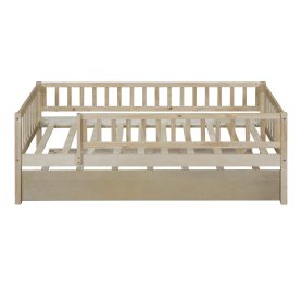 Wood Twin Size Daybed With Trundle And Fence Guardrails